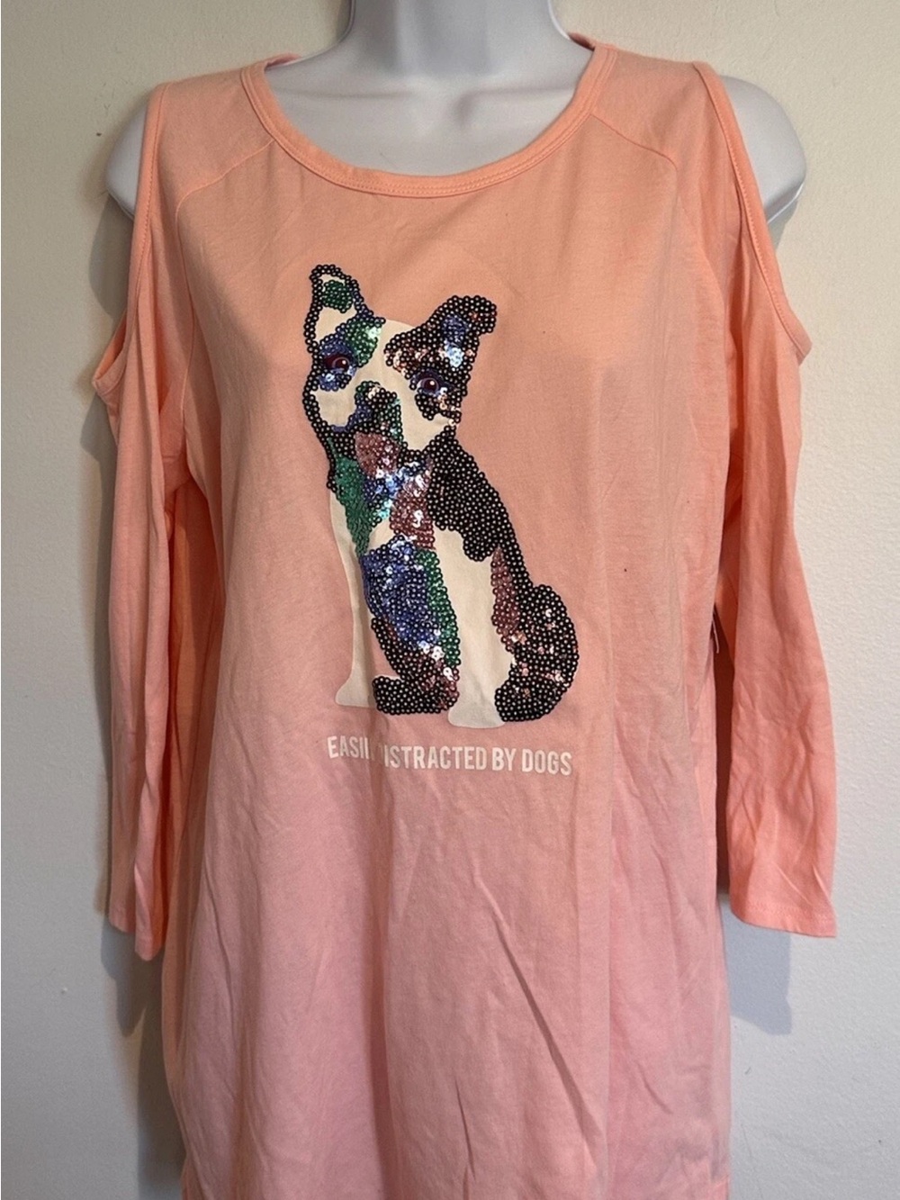 Arizona Jean Company Peach Cold-Shoulder Sequin Dog Tee